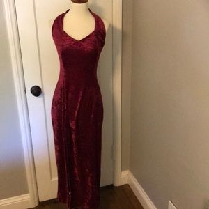 Sexy open back evening dress, burgundy velour.